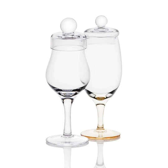 Amber Tasting Box – 2 Hand - Blown Whisky Glasses with Lids – Amber Glass - Mood4whisky