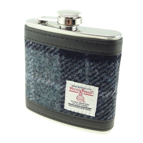 Glen Appin – Hip Flask – Harris Tweed – Grey Black Tartan - Mood4whisky