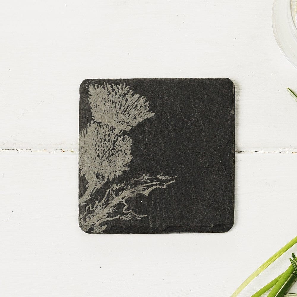 Just Slate Company – Coasters – Handcrafted Slate – Thistle Design – Set of 4 - Mood4whisky