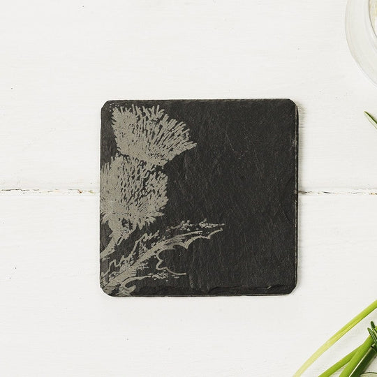 Just Slate Company – Coasters – Handcrafted Slate – Thistle Design – Set of 4 - Mood4whisky