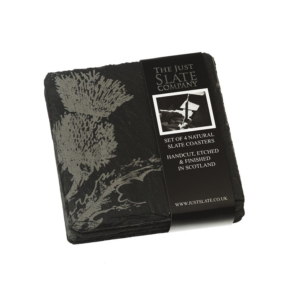 Just Slate Company – Coasters – Handcrafted Slate – Thistle Design – Set of 4 - Mood4whisky