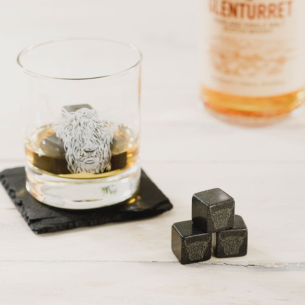 Just Slate – Whisky Stones – Engraved Highland Cow – Gift Set - Mood4whisky
