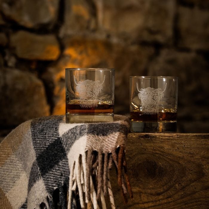 Just Slate – Whisky Tumblers – Engraved Highland Cow – Set of 2 - Mood4whisky