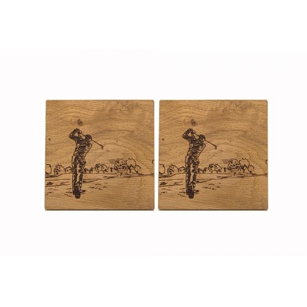 In this photo 2 Oak Coasters Golf Mood4Whisky