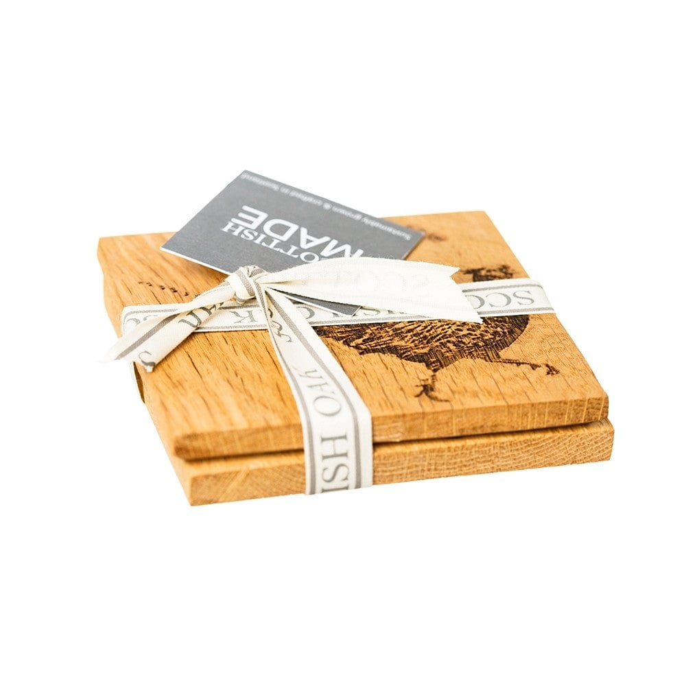 In this photo 2 Oak Coasters Pheasant Mood4Whisky