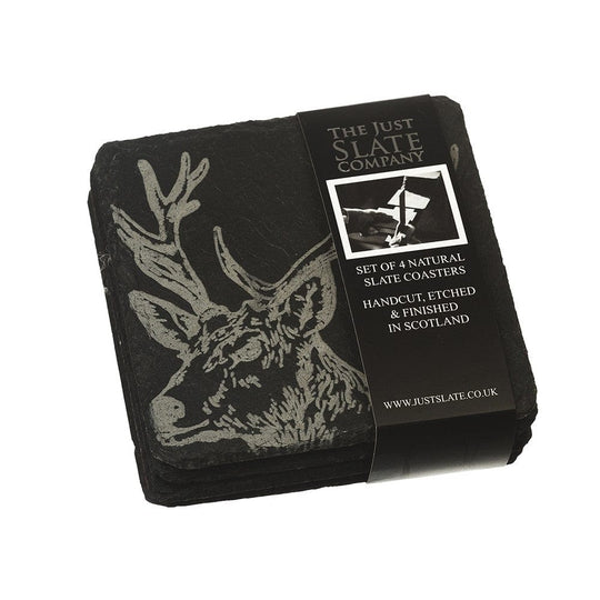 In this photo 4 Slate Coasters Stag Mood4Whisky