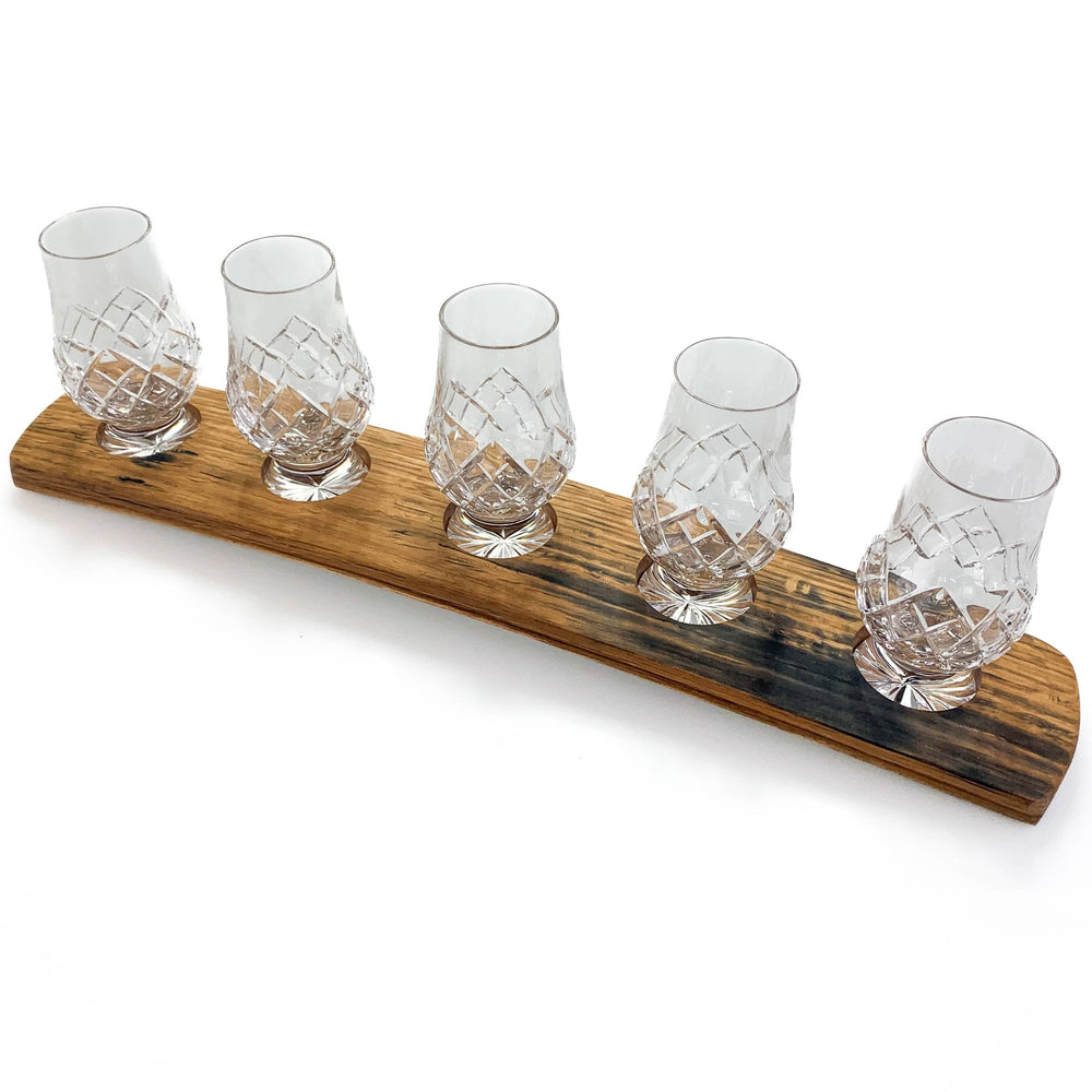 In this photo Darach glass holder with 5 Glencairn Cut glasses Mood4Whisky