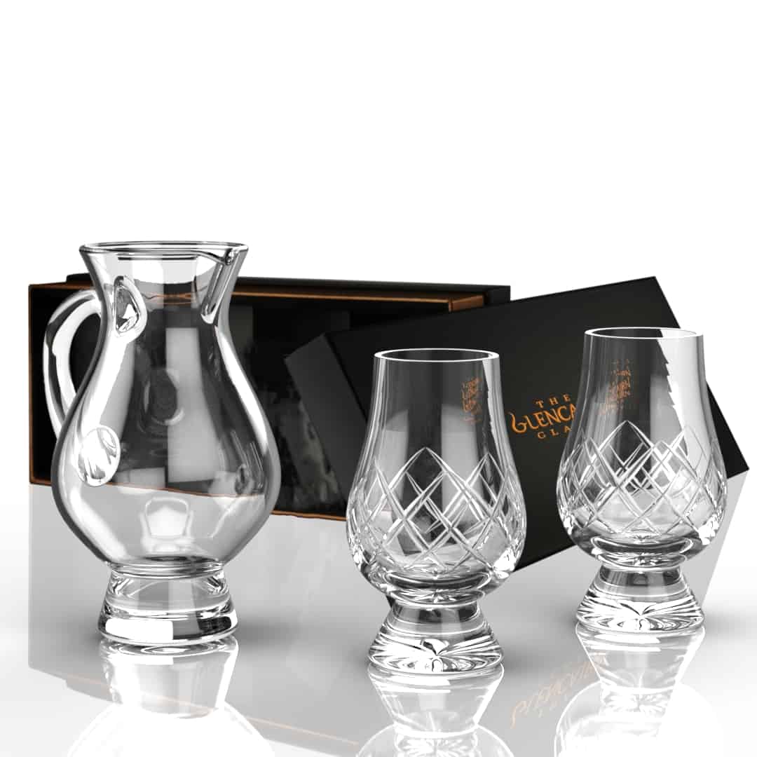 In this photo Glencairn Water Jug Gift Set with 2 Cut Glasses Mood4Whisky