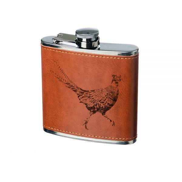 In this photo Hip Flask Pheasant - Leather - Selbraehouse Scotland Mood4Whisky