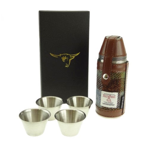 In this photo Hunting Flask in MacLeod Tartan - with 4 cups - Harris Tweed - Glen Appin of Scotland Mood4Whisky