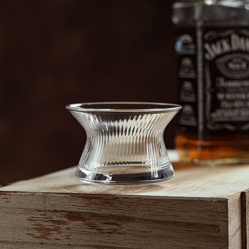 In this photo Japenese Styole Rotate Whiskey Glass - Slender Waist - Crystal - 170 ml - With Coaster Mood4whisky