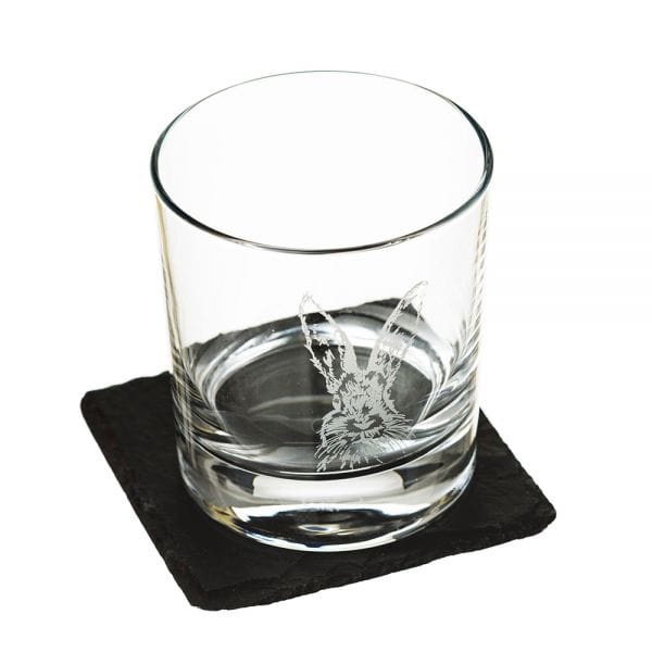 In this photo Tumbler & Slate Coaster Gift Set Hare Mood4Whisky
