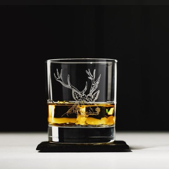 In this photo Tumbler & Slate Coaster Gift Set Stag Mood4Whisky