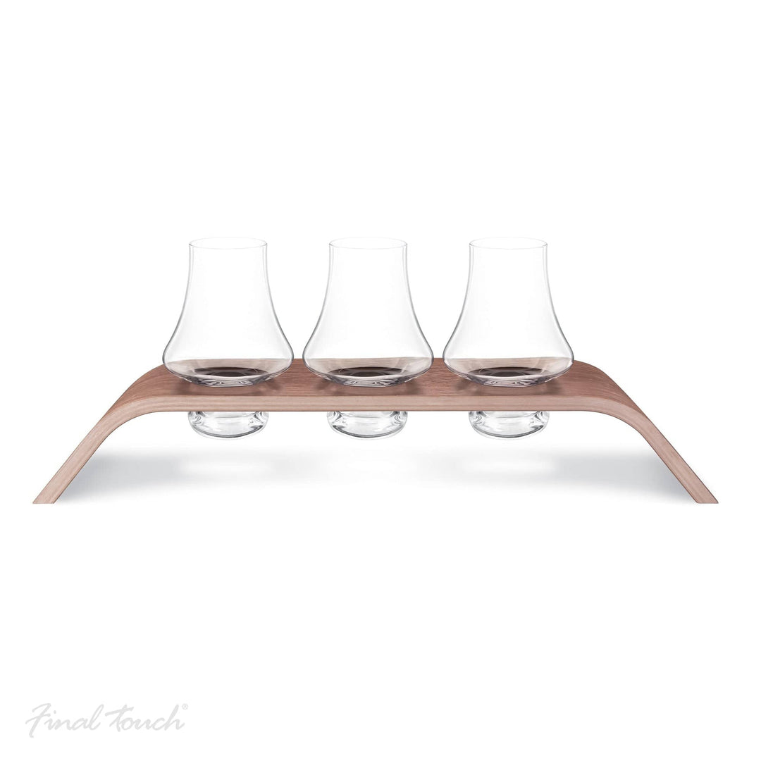 In this photo Whiskey Glass Flight Tasting set - 3 tasting glasses and wood levitation stand - Final Touch Mood4whisky