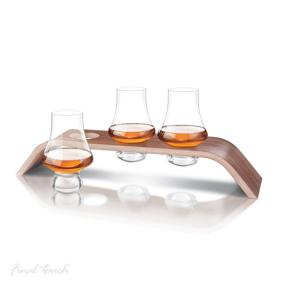In this photo Whiskey Glass Flight Tasting set - 3 tasting glasses and wood levitation stand - Final Touch Mood4whisky