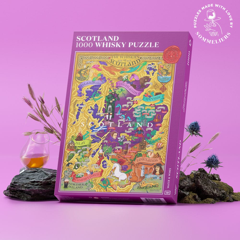In this photo Whisky Puzzle Scotland - 1000 - 14+ - Water & Wines Sweden Mood4whisky