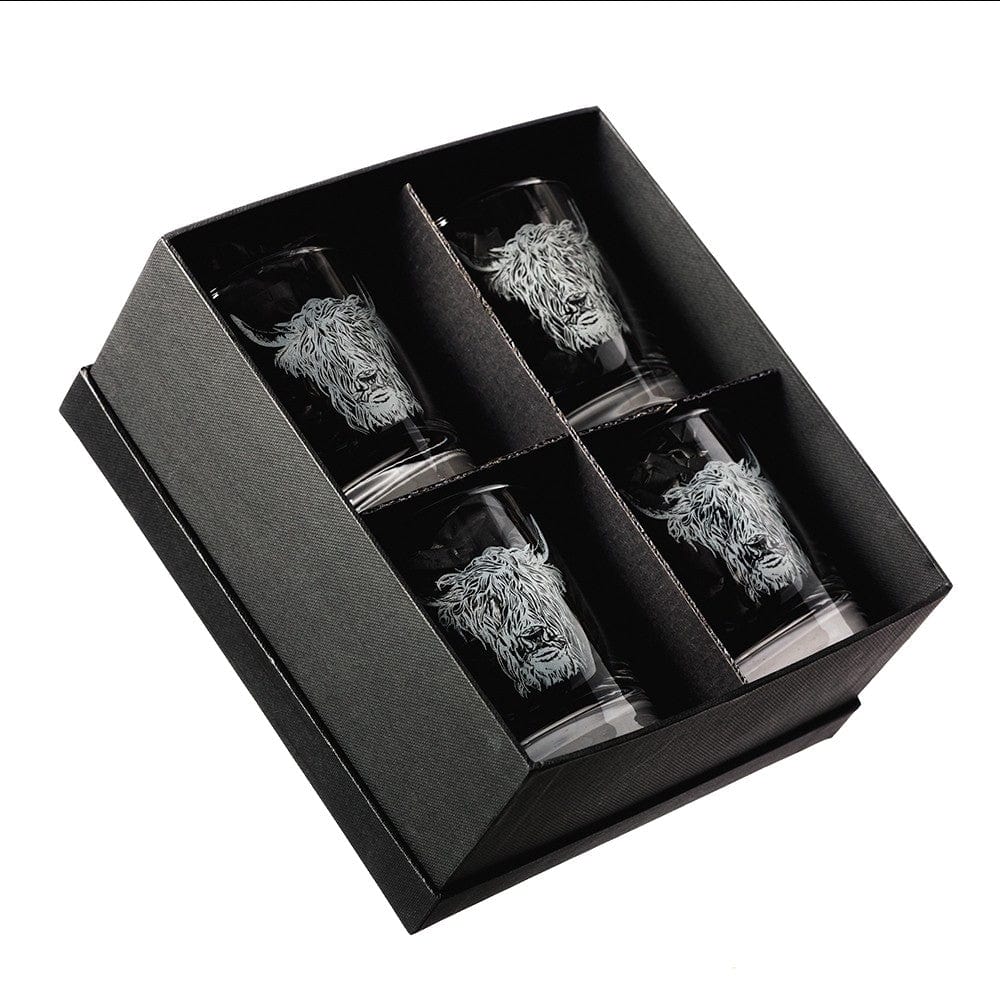 In this photo Whisky Tumblers 4x Highland Cow Mood4Whisky