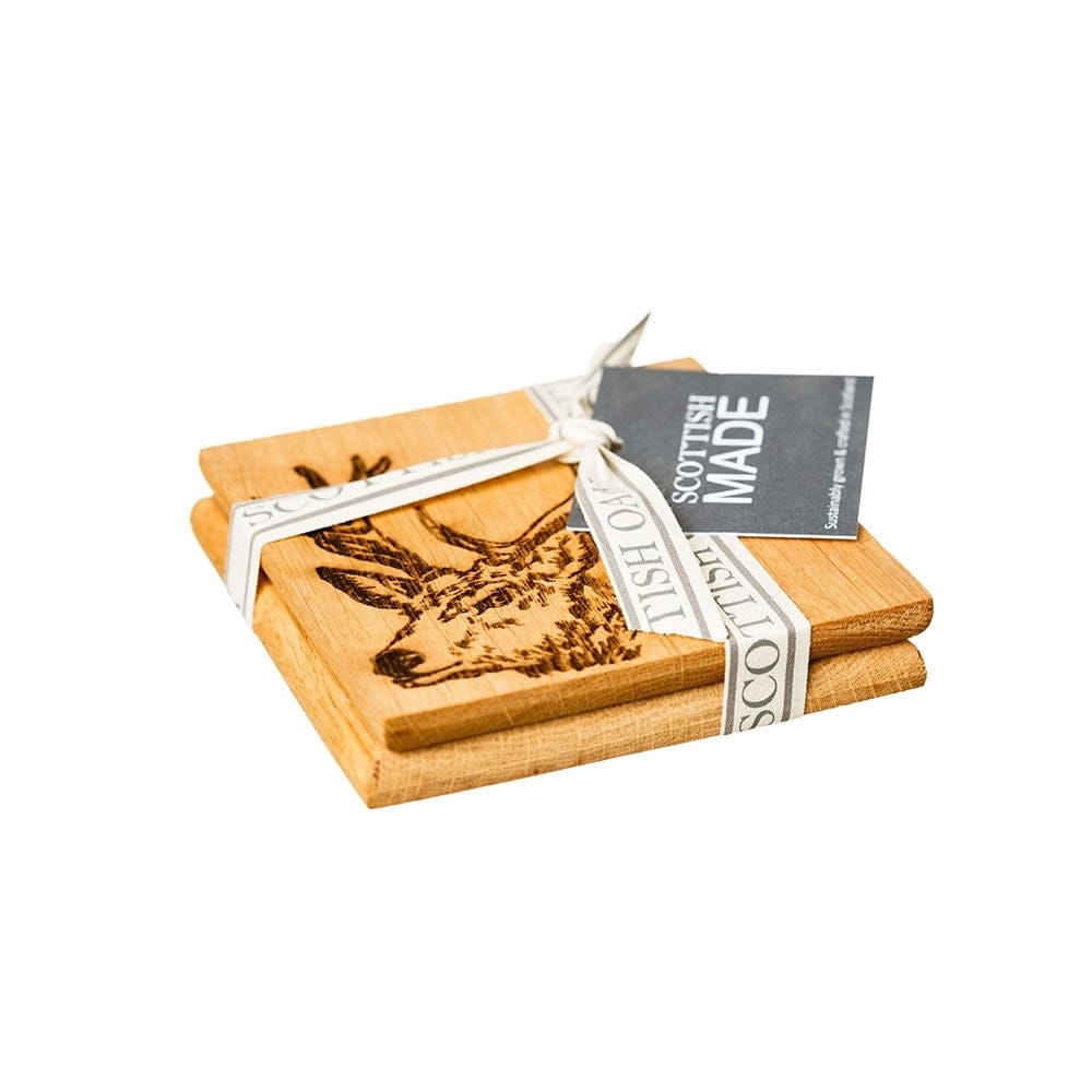 Scottish Crafts – Coasters – Stag Design – Scottish Oak – Set of 2 - Mood4whisky