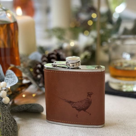 Selbrae House – Hip Flask – Leather – Pheasant Design – 177 ml - Mood4whisky